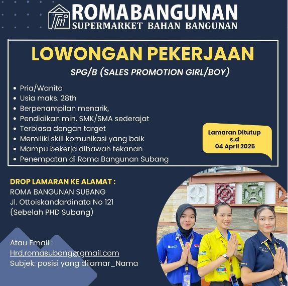Lowongan Kerja Roma Bangunan Subang Maret 2025