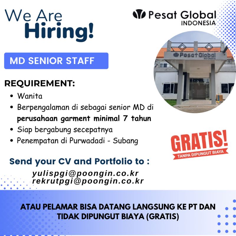 Lowongan Kerja PT Pesat Global Indonesia Purwadadi Subang