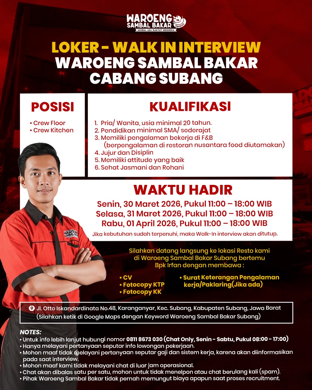 Lowongan Kerja Subang: Walk-In Interview Waroeng Sambal Bakar Cabang Subang