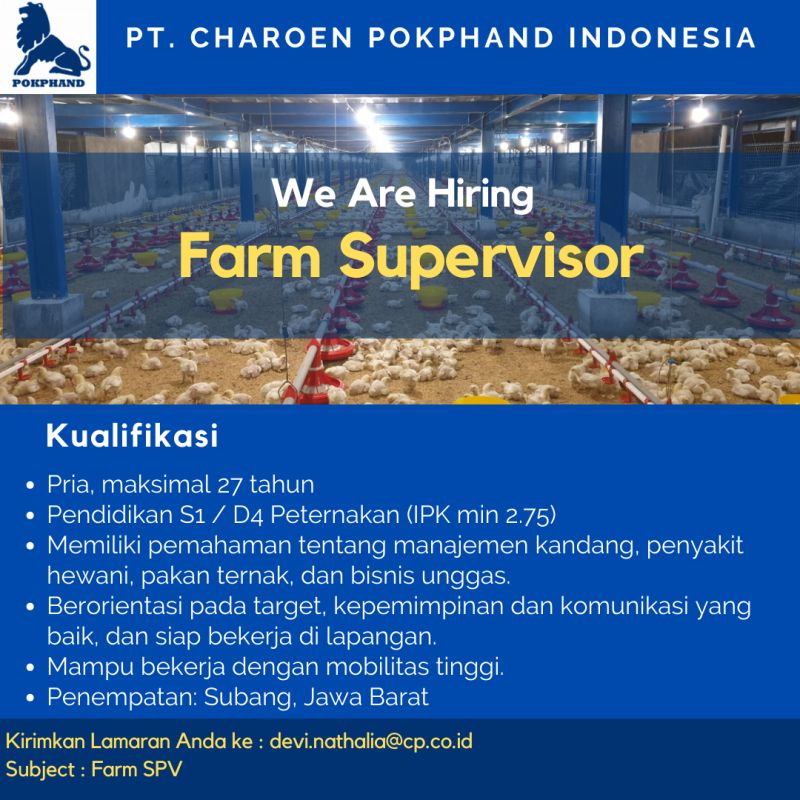 Lowongan Kerja PT Charoen Pokphand Indonesia Tbk. Subang