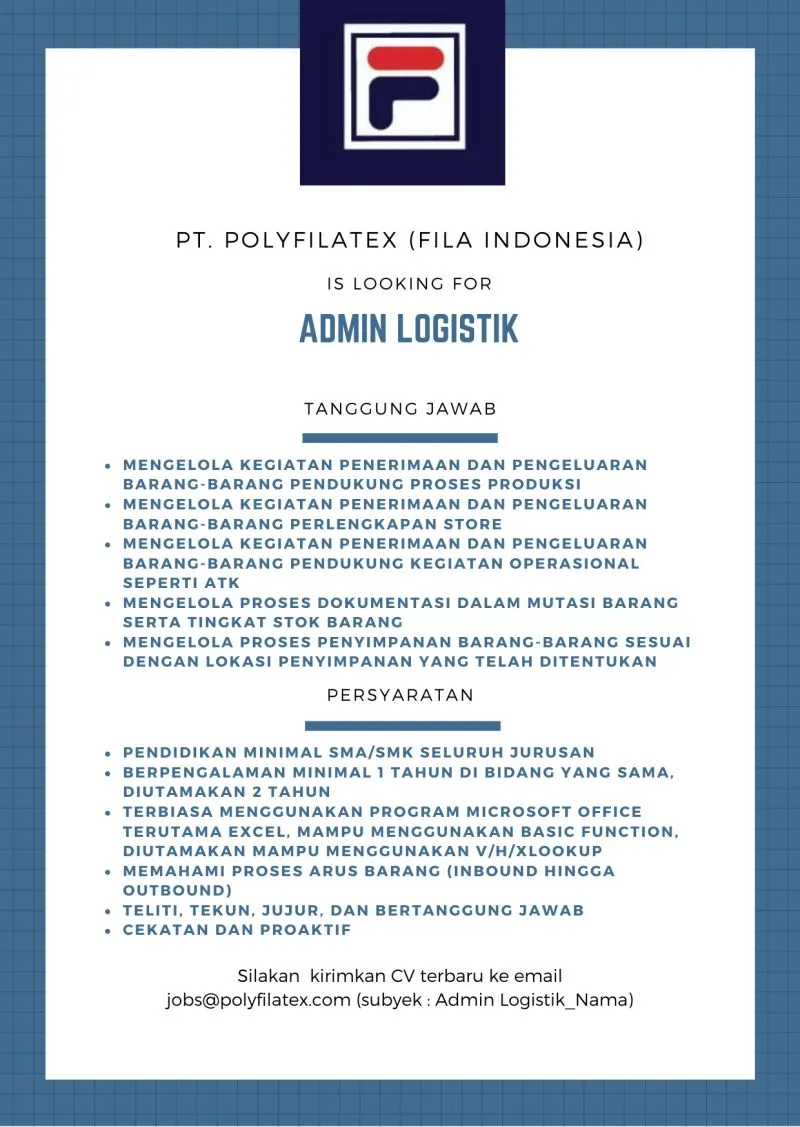 Lowongan Kerja PT Polyfilatex Bandung (FILA)